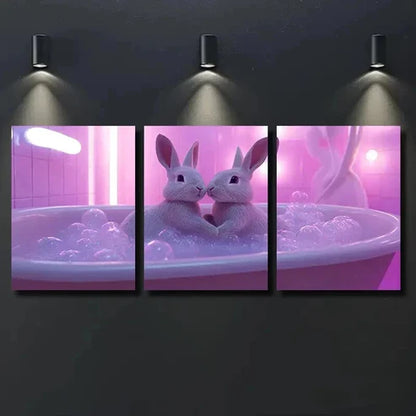3pcs Charming Rabbits in Bathtub Wall Art Canvas Unframed – High Quality Print 100% Australian Made Wall Canvas - Bella Home Decor