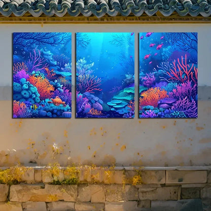 3pcs Vibrant Marine Organisms Illustration Metal Print Ready to Hang Art - Bella Home Decor