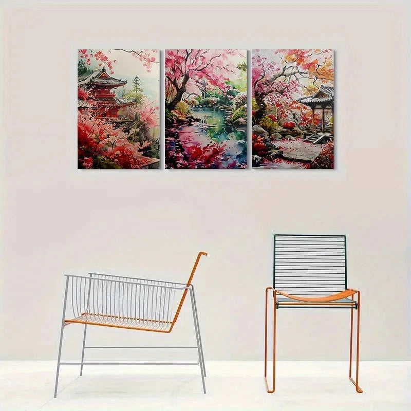 3pcs Cherry Blossom Garden Modern Nature Metal Print Ready to Hang Art - Bella Home Decor