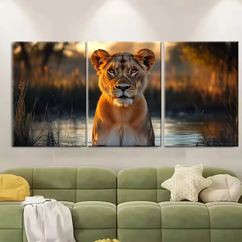 3pcs Majestic Lioness Metal Print Ready to Hang Art