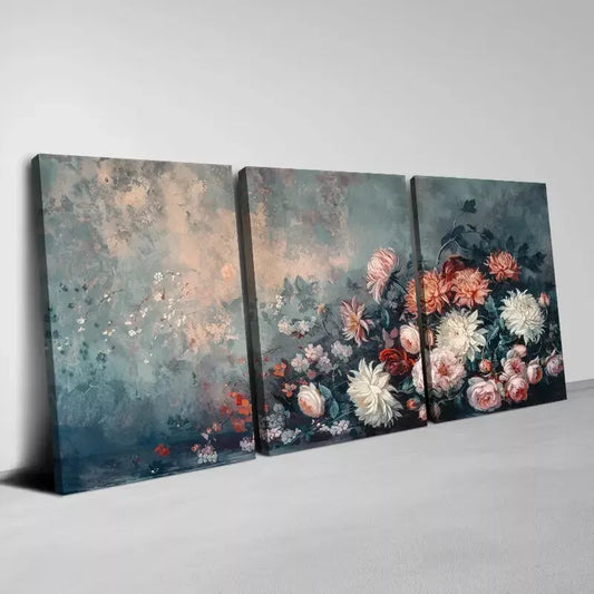 3pcs Beautiful Botanical Trio, Vintage Florals Wall Art Set Canvas Framed 50x70cm - High Quality Print 100% Australian Made Wall Canvas Ready to Hang