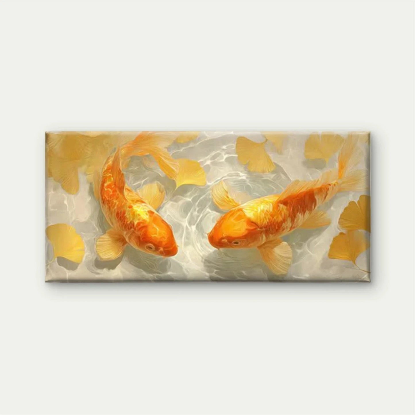 Golden Koi Fish Water Ripple Wall Art Canvas Office Home Room Framed 120x60cm