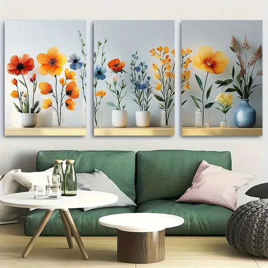 3pcs Boho Botanical Nursery Meadow Metal Print Ready to Hang Art