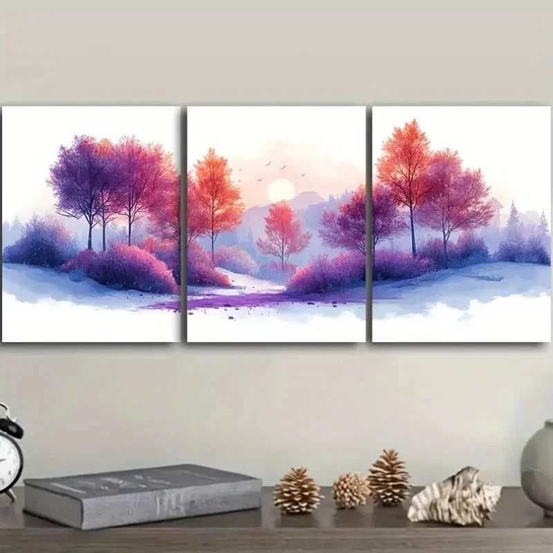 3pcs Autumn Forest Scenery Theme Metal Print Ready to Hang Art - Bella Home Decor