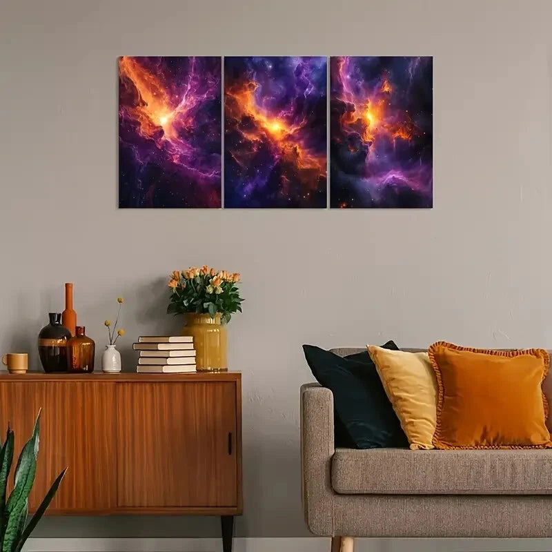 3pcs Vintage Space Nebula with Abstract Galaxy Metal Print Ready to Hang Art - Bella Home Decor