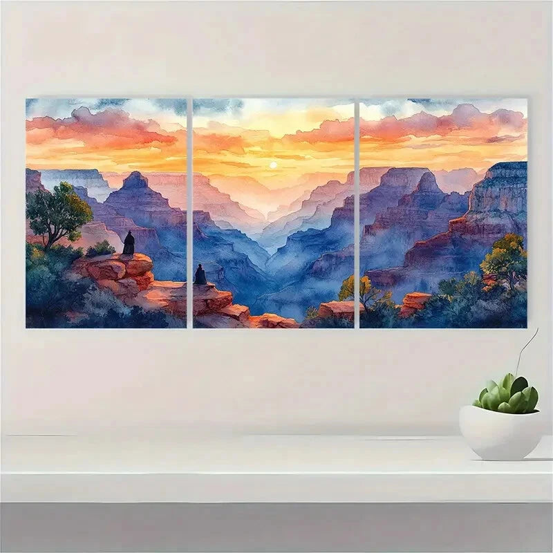 3pcs Grand Canyon Painting Arizona Watercolor Metal Print Ready to Hang Art - Bella Home Decor