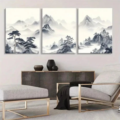 3pcs Misty Mountain Landscape and Pine Wall Art Canvas Unframed - High Quality Print 100% Australian Made Wall Canvas