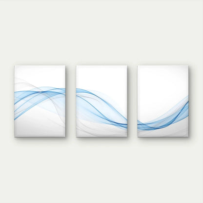 3pcs Minimalist Blue Abstract Wave Modern Wall Art Set Canvas Framed 40x60cm - High Quality Print 100% Australian Made Wall Canvas Ready to Hang