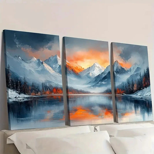 3pcs Mountain Luxury Neutral Abstract A Wall Art Set Canvas Framed 50x70cm - High Quality Print 100% Australian Made Wall Canvas Ready to Hang