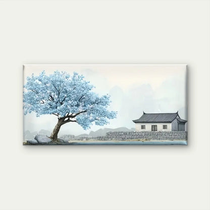 Trees And Houses Lake Wall Art Canvas Office Home Room Framed 120x60cm