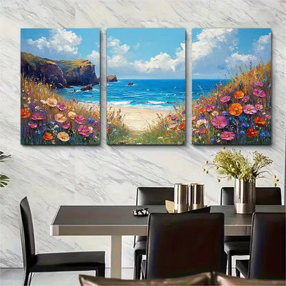 3pcs Irish Coastal Landscape Oil Painting Metal Print Ready to Hang Art