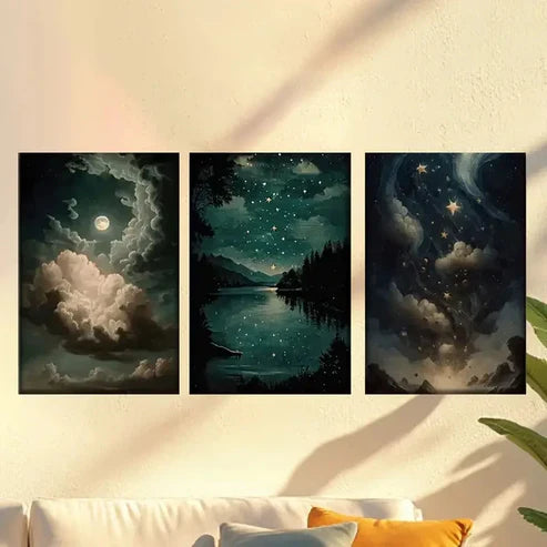 3pcs Four Different Images of the Night Sky Wall Art Canvas Unframed - High Quality Print 100% Australian Made Wall Canvas - Bella Home Decor