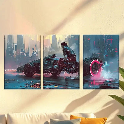 3pcs Cyberpunk Biker Wall Art Set Canvas Framed 60x90cm - High Quality Print 100% Australian Made Wall Canvas Ready to Hang - Bella Home Decor