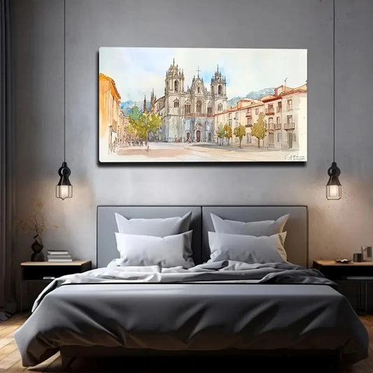 Charming European Street Scene Wall Art Canvas Office Home Room Framed 120x60cm