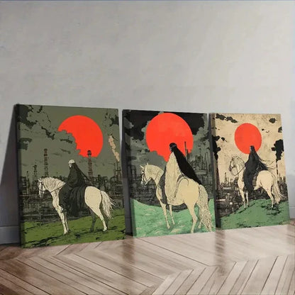 3pcs Red Sunset & White Horse Design Wall Art Canvas Unframed - High Quality Print 100% Australian Made Wall Canvas