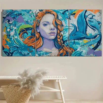 3pcs Mermaid Graffiti Interior Living Room Art Wall Art Set Canvas Framed 40x60cm - High Quality Print 100% Australian Made Wall Canvas Ready to Hang