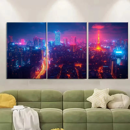 3pcs Vibrant Hamamatsucho Tokyo Skyline Metal Print Ready to Hang Art