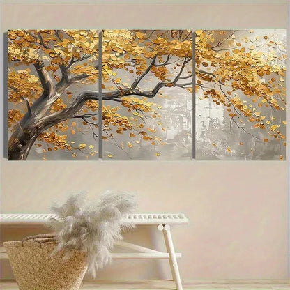 3pcs Golden Autumn Leaves Wall Art Set Canvas Framed 60x90cm - High Quality Print 100% Australian Made Wall Canvas Ready to Hang - Bella Home Decor
