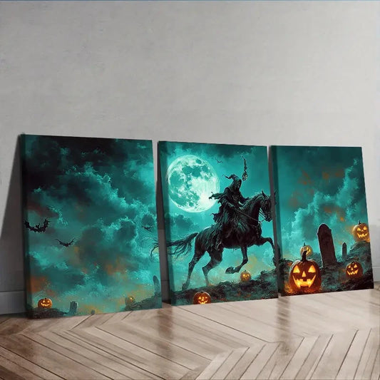 3pcs "Death Rides on His Horse Moonlight Wall Art Set Canvas Framed 40x60cm - High Quality Print 100% Australian Made Wall Canvas Ready to Hang