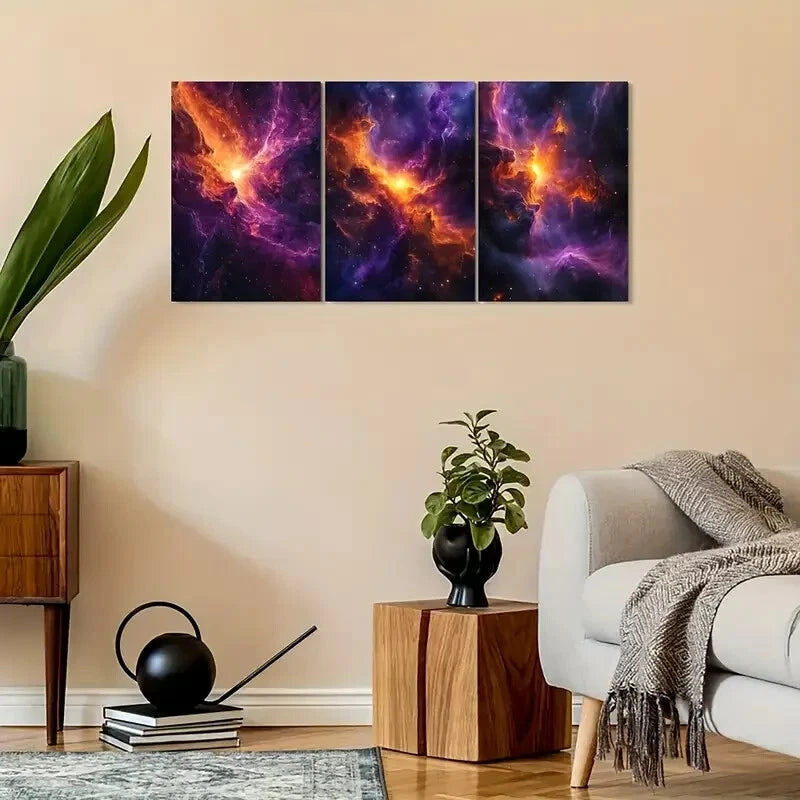3pcs Vintage Space Nebula with Abstract Galaxy Metal Print Ready to Hang Art - Bella Home Decor