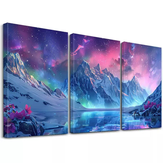 3pcs Abstract Starry Night With Pink Glow Art Set Canvas Framed 50x70cm - High Quality Print 100% Australian Made Wall Canvas Ready to Hang