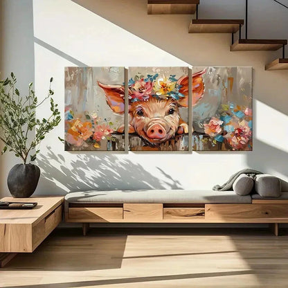 3pcs Pig Floral Crown Abstract Animal Art Metal Print Ready to Hang Art - Bella Home Decor