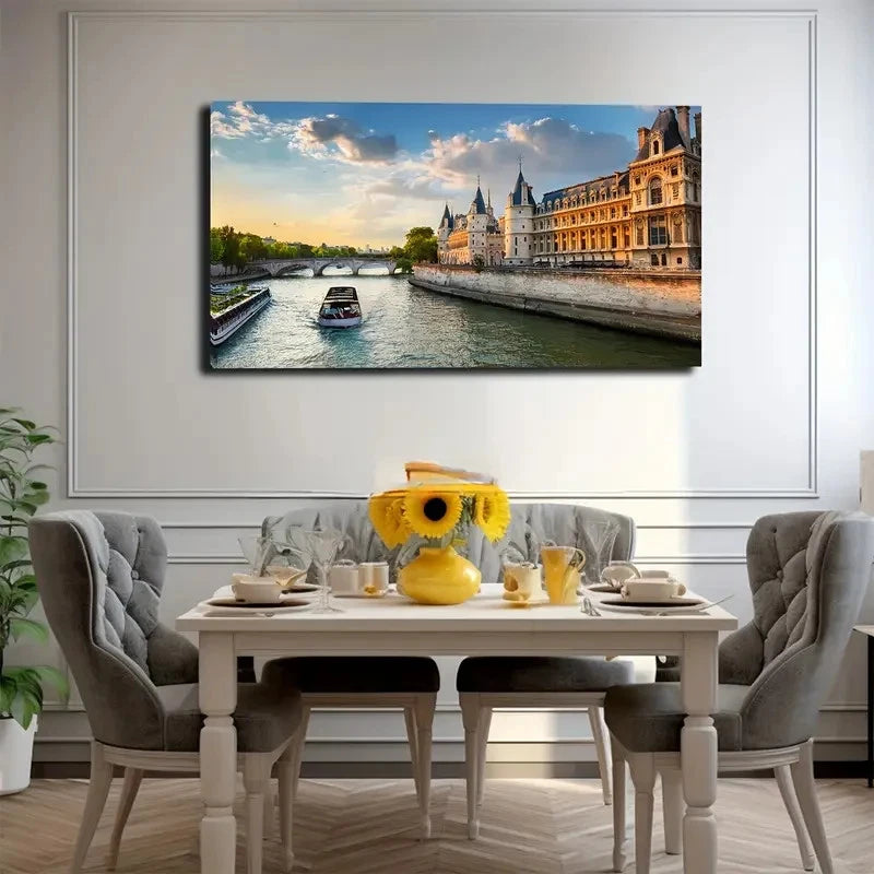 Seine River Wall Art Canvas Office Home Room Framed 120x60cm