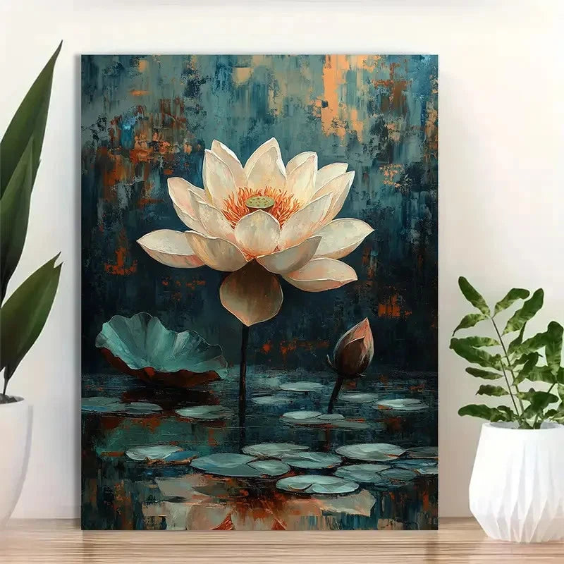 Beautiful Serene Blue & Orange Hues Painting 40x60cm Metal Print Ready to Hang - Bella Home Decor