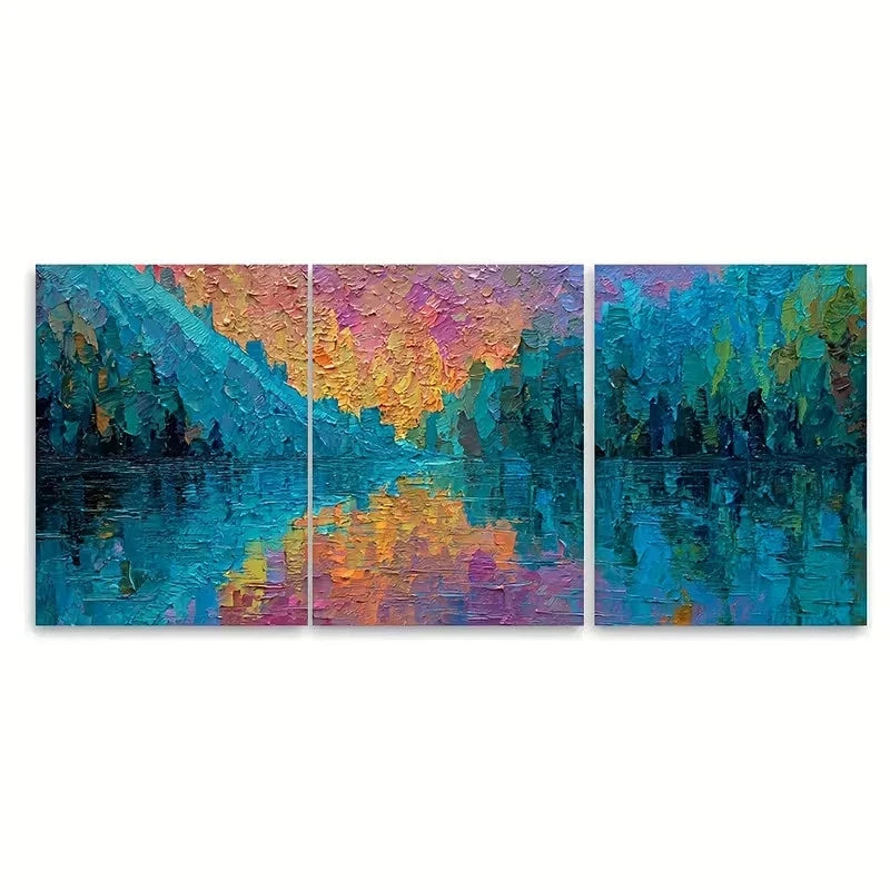 3pcs Impressionist River Reflection Wall Art Set Canvas Framed 40x60cm - High Quality Print 100% Australian Made Wall Canvas Ready to Hang