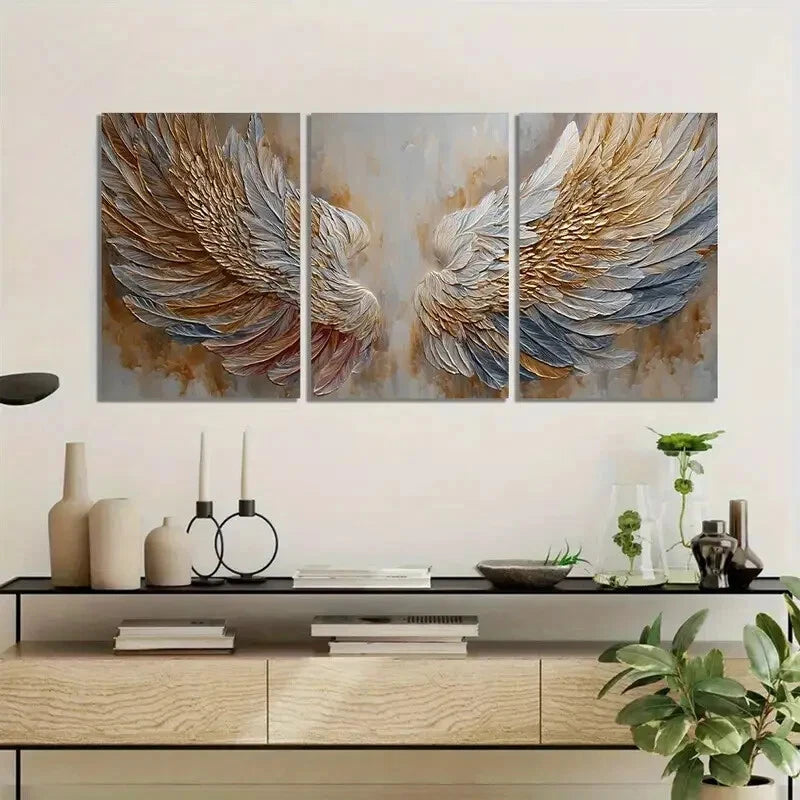 3pcs Abstract Beautiful Angel Wings Metal Print Ready to Hang Art - Bella Home Decor