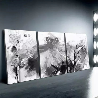 3pcs Abstract Black & White Brushstroke Canvas Wall Art Set Canvas Framed 50x70cm - High Quality Print 100% Australian Made Wall Canvas Ready to Hang