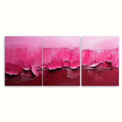 3pcs Vibrant Pink Abstract Brush Stroke Metal Print Ready to Hang Art