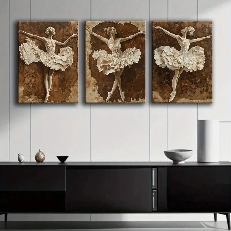 3pcs Ballet Dancer Figure Wall Art Set Canvas Framed 60x90cm - High Quality Print 100% Australian Made Wall Canvas Ready to Hang - Bella Home Decor