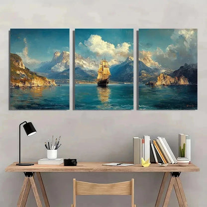 3pcs Panoramic Coastal Landscape Perfect Wall Art Set Canvas Framed 50x70cm - High Quality Print 100% Australian Made Wall Canvas Ready to Hang