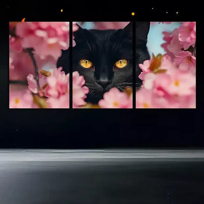 3pcs Black Cat with Amber Eyes Triptych Wall Art Canvas Unframed - High Quality Print 100% Australian Made Wall Canvas - Bella Home Decor