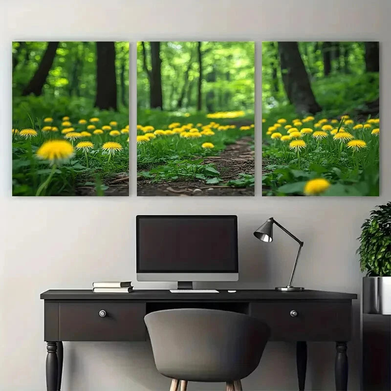 3pcs Dandelion Green Woodland Forest Metal Print Ready to Hang Art - Bella Home Decor