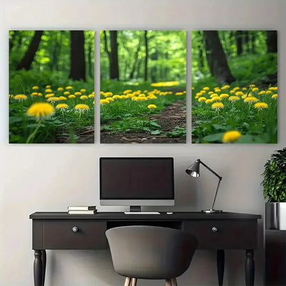 3pcs Dandelion Green Woodland Forest Metal Print Ready to Hang Art - Bella Home Decor