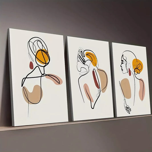 3pcs Modern Minimalist Style Feminine Abstract Wall Art Set Canvas Framed 50x70cm - High Quality Print 100% Australian Made Wall Canvas Ready to Hang