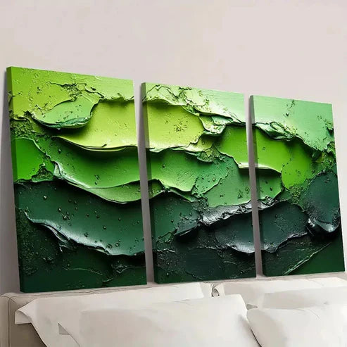 3pcs Black and Green Textured Abstract  Wall Art Set Canvas Unframed - High Quality Print 100% Australian Made Wall Canvas - Bella Home Decor