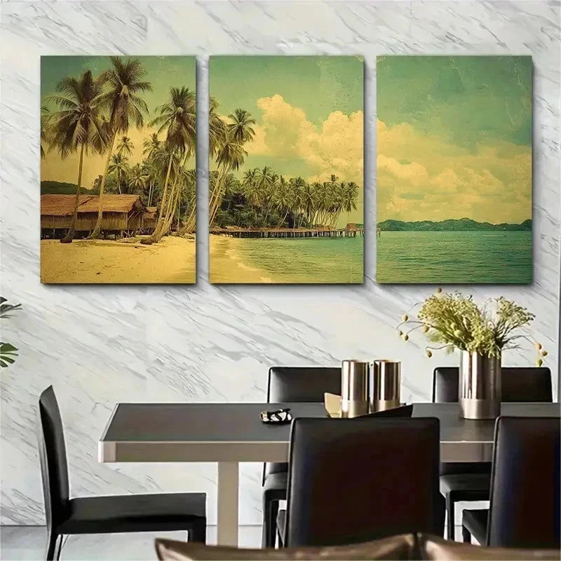3pcs Tropical Beach Scene Palm Tree Perfect Wall Art Set Canvas Framed 50x70cm - High Quality Print 100% Australian Made Wall Canvas Ready to Hang