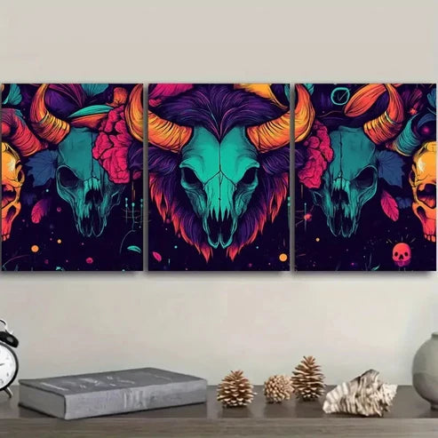 3pcs Deco Skulls and Bison Horns  Wall Art Set Canvas Unframed - High Quality Print 100% Australian Made Wall Canvas - Bella Home Decor