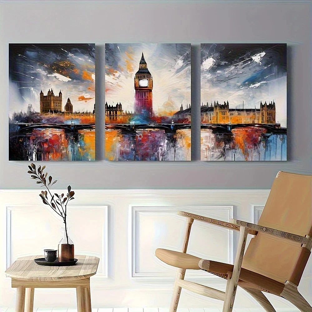 3pcs Big Ben London Cityscape Abstract British Metal Print Ready to Hang Art - Bella Home Decor