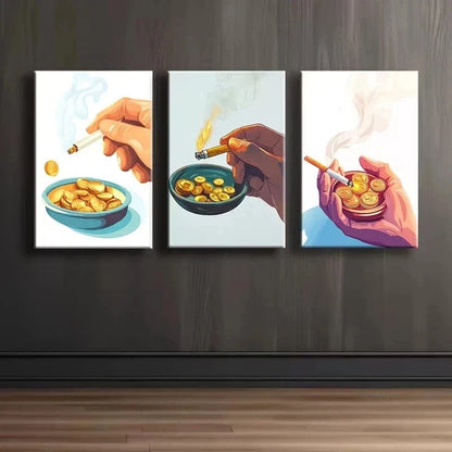 3pcs Golden Burning Design Metal Print Ready to Hang Art - Bella Home Decor