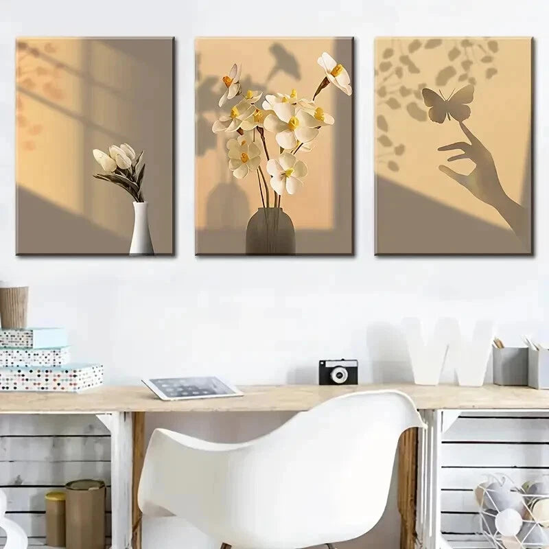 3pcs Shadow Art Of Butterflies And Flowers Wall Art Set Canvas Framed 60x90cm - High Quality Print 100% Australian Made Wall Canvas Ready to Hang