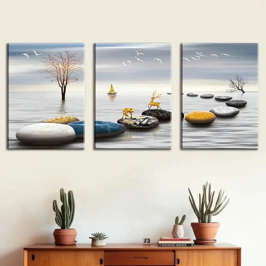 3pcs lake abstract animal scenery decor Metal Print Ready to Hang Art