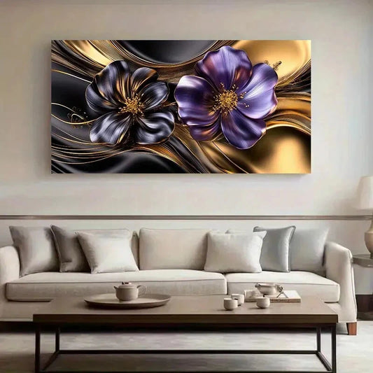 Abstract Purple Flowers wall canvas office home room framed 120x60cm