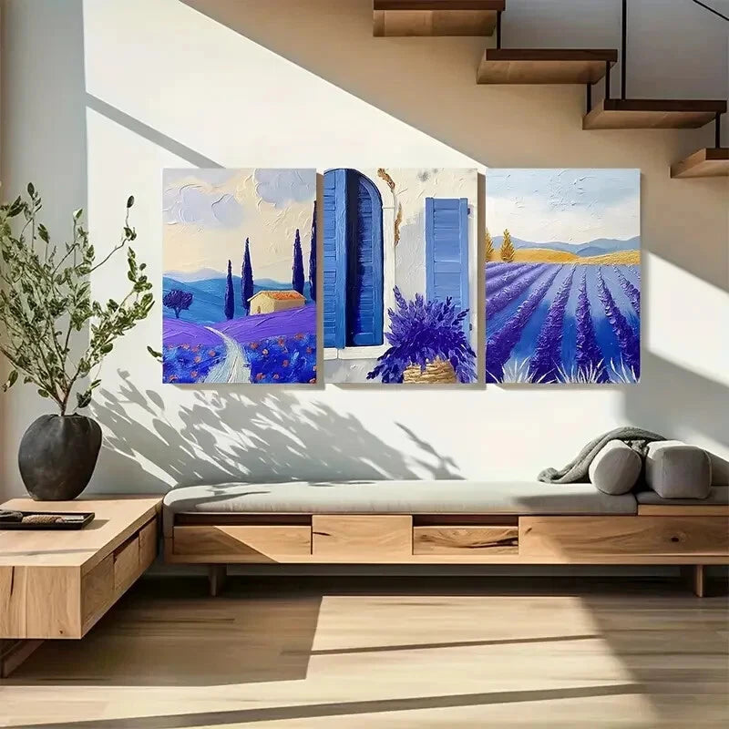 3pcs Lavender Fields in France Watercolor Provence Metal Print Ready to Hang Art - Bella Home Decor