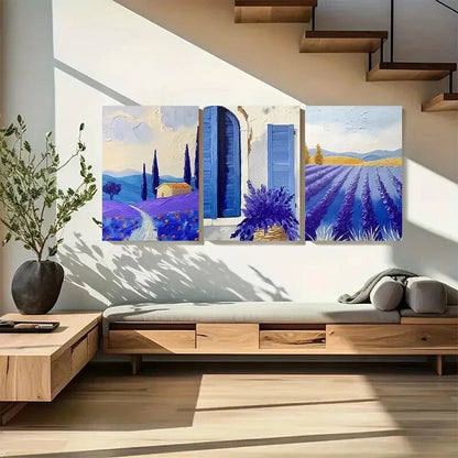 3pcs Lavender Fields in France Watercolor Provence Metal Print Ready to Hang Art - Bella Home Decor
