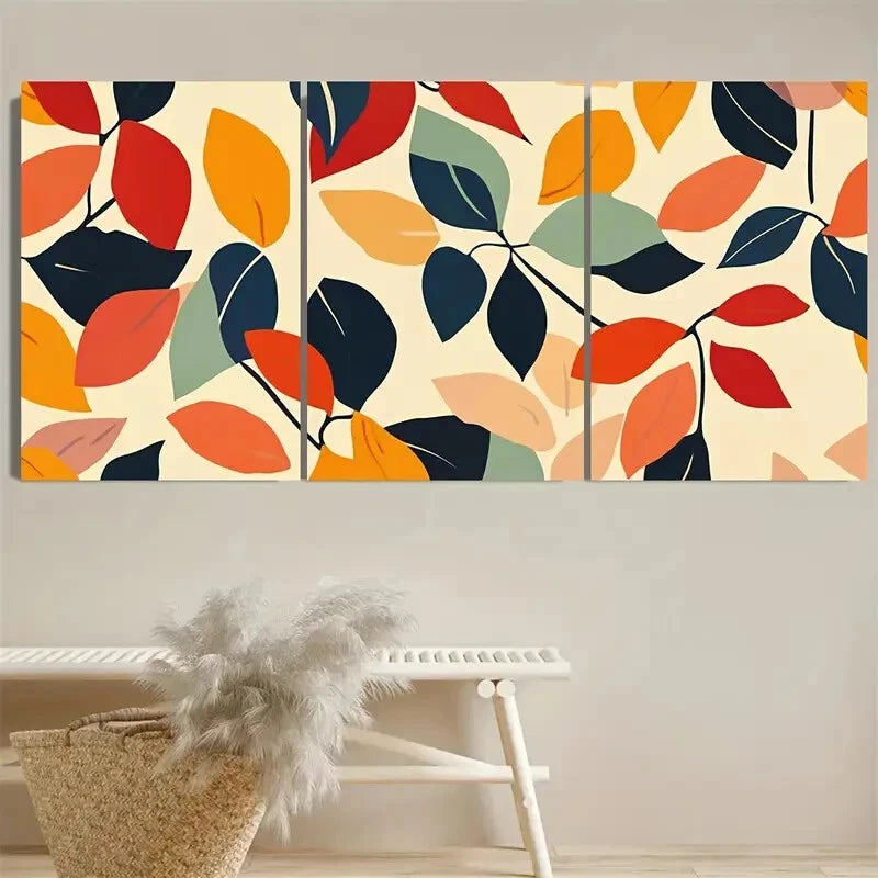 3pcs Vibrant Fall Leaves Modern Botanical Pattern Metal Print Ready to Hang Art