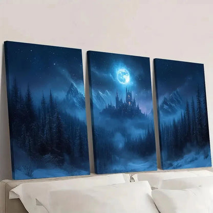 3pcs Night Moon Sky, Magic Realism Q   Wall Art Set Canvas Framed 50x70cm - High Quality Print 100% Australian Made Wall Canvas Ready to Hang